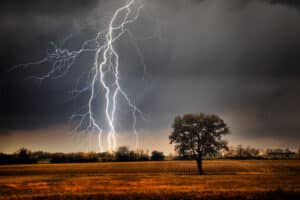 Lightning over field